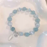 925 Sterling Silver Aquamarine Cat's Eye Healing Feather Star Charm Bracelet - Image 4