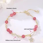 14K Gold Plated Natural Strawberry Quartz Moonstone Möbius Loop Eternal Love Star Positive Bracelet - Image 2