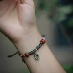 Handmade Tibetan Silver 925 Sterling Silver Zakiram Goddess of Wealth Camel Bone Protection Braided Bracelet - Image 5