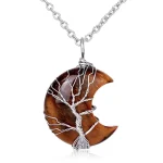 BNatural Quartz Crystal Moon Tree Of Life Healing Energy Necklace Pendant - Image 2