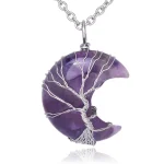 BNatural Quartz Crystal Moon Tree Of Life Healing Energy Necklace Pendant