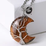 BNatural Quartz Crystal Moon Tree Of Life Healing Energy Necklace Pendant - Image 4