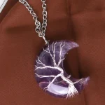 BNatural Quartz Crystal Moon Tree Of Life Healing Energy Necklace Pendant - Image 6