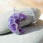 BNatural Quartz Crystal Moon Tree Of Life Healing Energy Necklace Pendant - Image 7