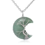 BNatural Quartz Crystal Moon Tree Of Life Healing Energy Necklace Pendant - Image 8