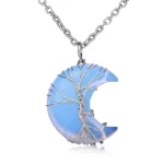 BNatural Quartz Crystal Moon Tree Of Life Healing Energy Necklace Pendant - Image 13