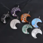 BNatural Quartz Crystal Moon Tree Of Life Healing Energy Necklace Pendant - Image 14