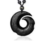 Natural Black Obsidian Ice Obsidian Strength Necklace Pendant - Image 2