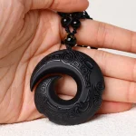 Natural Black Obsidian Ice Obsidian Strength Necklace Pendant - Image 5