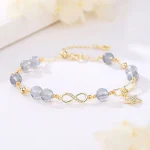 14K Gold Plated Natural Strawberry Quartz Moonstone Möbius Loop Eternal Love Star Positive Bracelet - Image 5