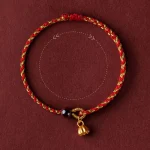 Handcrafted Red Gold Rope Lotus Peace And Joy Charm Braid Bracelet - Image 12