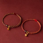 Handcrafted Red Gold Rope Lotus Peace And Joy Charm Braid Bracelet - Image 15