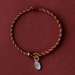Handcrafted Red Gold Rope Lotus Peace And Joy Charm Braid Bracelet - Image 2