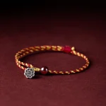 Handcrafted Red Gold Rope Lotus Peace And Joy Charm Braid Bracelet - Image 10