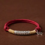 999 Sterling Silver Tibet Handmade Om Mani Padme Hum Fu Character TopRank Character Luck Braided Bracelet