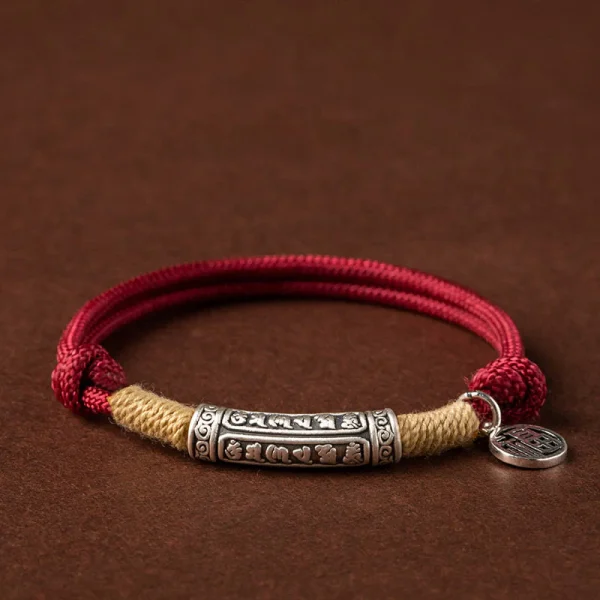 999 Sterling Silver Tibet Handmade Om Mani Padme Hum Fu Character TopRank Character Luck Braided Bracelet