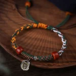 Handmade Tibetan Silver 925 Sterling Silver Zakiram Goddess of Wealth Camel Bone Protection Braided Bracelet - Image 6