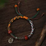 Handmade Tibetan Silver 925 Sterling Silver Zakiram Goddess of Wealth Camel Bone Protection Braided Bracelet - Image 3