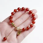 Natural Red Agate Hetian Jade Fu Character Confidence Charm Bracelet - Image 12