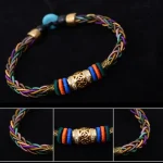 Tibetan Handmade Eight Thread Knot Copper Coin Luck Weave String Bracelet - Image 4