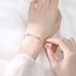 14K Gold Plated Natural Strawberry Quartz Moonstone Möbius Loop Eternal Love Star Positive Bracelet - Image 4