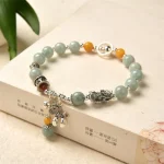 925 Sterling Silver Natural Jade Amber PiXiu Pony Success Bracelet