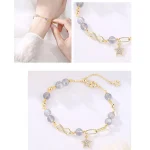 14K Gold Plated Natural Strawberry Quartz Moonstone Möbius Loop Eternal Love Star Positive Bracelet - Image 6