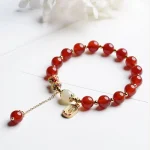 Natural Red Agate Hetian Jade Fu Character Confidence Charm Bracelet - Image 3