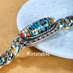 Tibetan Nine-Eye Dzi Bead Om Mani Padme Hum Turquoise Protection Rotatable Bracelet - Image 3