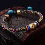 Tibetan Handmade Eight Thread Knot Copper Coin Luck Weave String Bracelet - Image 2