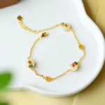 Peace Buckle White Jade Luck Copper Bracelet - Image 3
