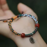 Handmade Tibetan Silver 925 Sterling Silver Zakiram Goddess of Wealth Camel Bone Protection Braided Bracelet - Image 2
