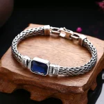 Retro Blue Acrylic Dragon Keel Braided Design Healing Wealth Buckle Bracelet - Image 13