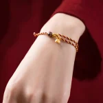 Handcrafted Red Gold Rope Lotus Peace And Joy Charm Braid Bracelet - Image 8