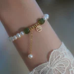 Natural Pearl Hetian Jade Happiness Wisdom Bead Bracelet - Image 3
