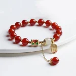 Natural Red Agate Hetian Jade Fu Character Confidence Charm Bracelet - Image 5