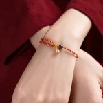 Handcrafted Red Gold Rope Lotus Peace And Joy Charm Braid Bracelet - Image 9