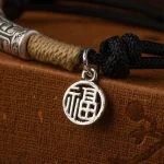 999 Sterling Silver Tibet Handmade Om Mani Padme Hum Fu Character TopRank Character Luck Braided Bracelet - Image 4