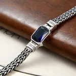 Retro Blue Acrylic Dragon Keel Braided Design Healing Wealth Buckle Bracelet - Image 7
