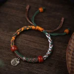 Handmade Tibetan Silver 925 Sterling Silver Zakiram Goddess of Wealth Camel Bone Protection Braided Bracelet - Image 10