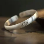 Lotus Flower Heart Sutra White Copper Healing Luck Bracelet