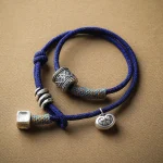 Handmade Tibetan Om Mani Padme Hum Carved Auspicious Amulet Double Wrap Rope Bracelet - Image 3