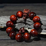 Rosewood Green Sandalwood Small Leaf Red Sandalwood Dragon Carved Protection Bracelet - Image 9