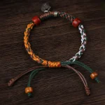 Handmade Tibetan Silver 925 Sterling Silver Zakiram Goddess of Wealth Camel Bone Protection Braided Bracelet - Image 7