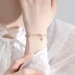 14K Gold Plated Natural Strawberry Quartz Moonstone Möbius Loop Eternal Love Star Positive Bracelet - Image 10