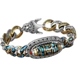 Tibetan Nine-Eye Dzi Bead Om Mani Padme Hum Turquoise Protection Rotatable Bracelet - Image 4