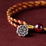 Handcrafted Red Gold Rope Lotus Peace And Joy Charm Braid Bracelet - Image 17