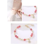 14K Gold Plated Natural Strawberry Quartz Moonstone Möbius Loop Eternal Love Star Positive Bracelet - Image 3