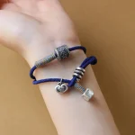 Handmade Tibetan Om Mani Padme Hum Carved Auspicious Amulet Double Wrap Rope Bracelet - Image 8