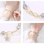 14K Gold Plated Natural Strawberry Quartz Moonstone Möbius Loop Eternal Love Star Positive Bracelet - Image 11